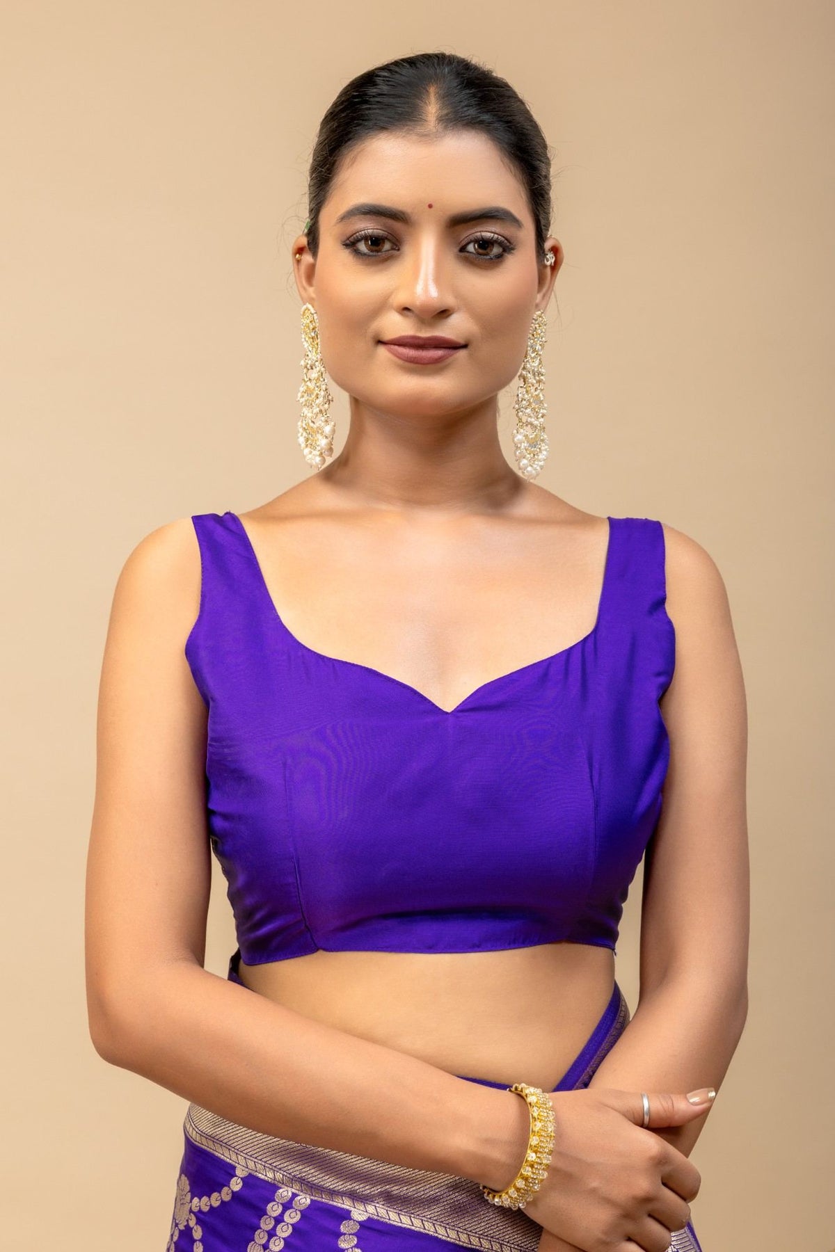 Traditional Violet Kanjivaram Style Silk Saree with All-Over Silver Zari Work ane Blouse Piece