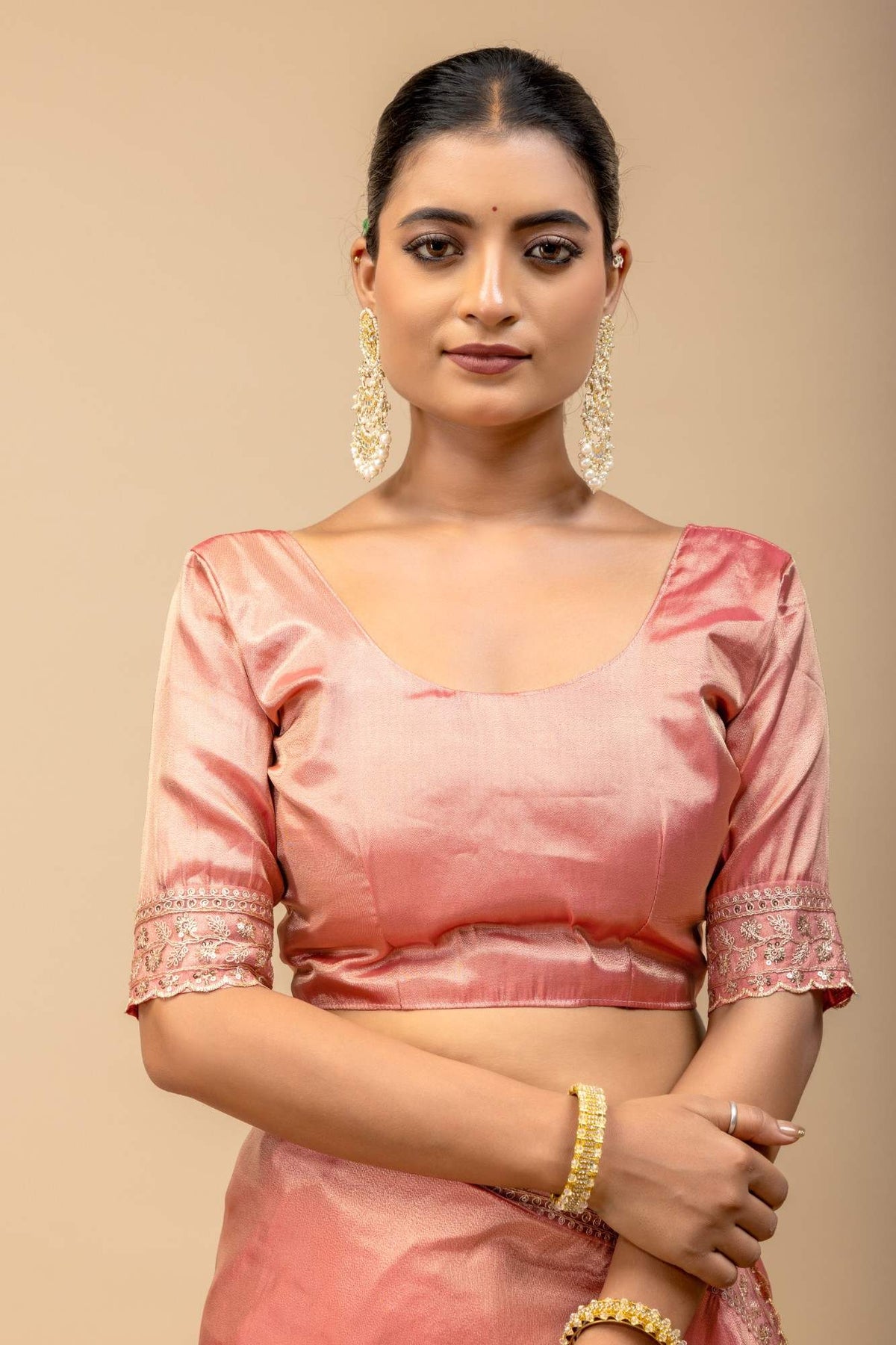 Pastel Pink Soft Satin Festive Saree with Zari Chevron Weaving & Designer Cutwork Border