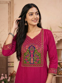 Royal Rani Pink Silk Kurti Pant Set with Traditional Peacock Printed Dupatta