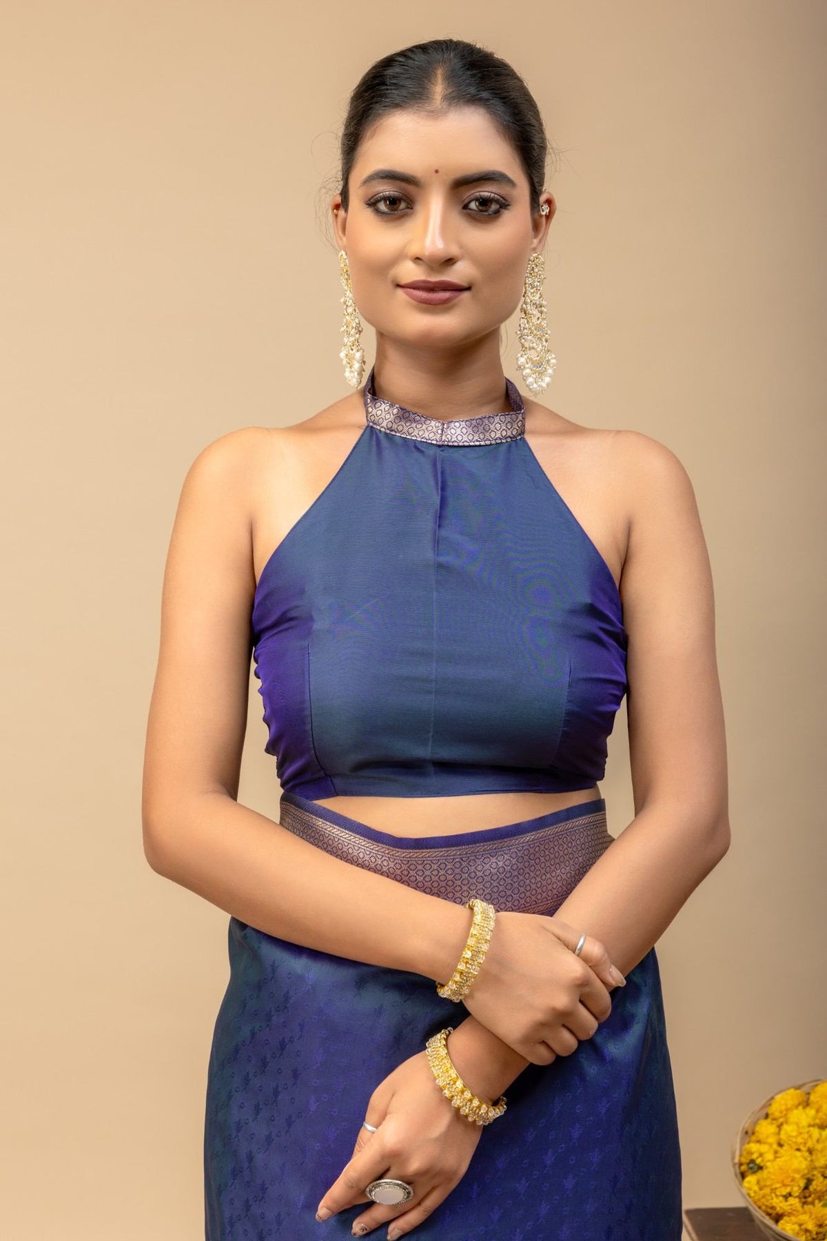 Traditional Kanjivaram Style Deep Blue Soft Silk Saree with All-Over Self Jacquard Weaving & Blouse Piece