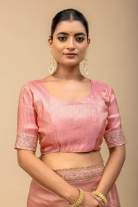 Rose Gold Metallic Sheen Soft Satin Silk Saree with Thread & Sequin Cutwork Lace Border