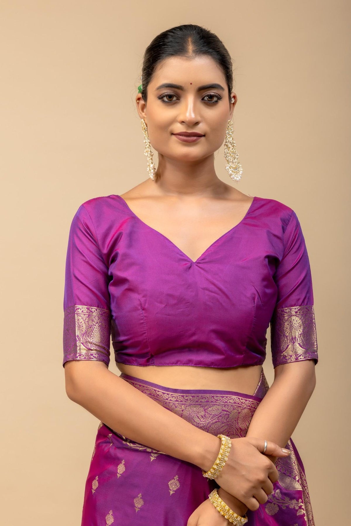 Royal Magenta Purple Banarasi Soft Silk Saree with Golden Zari Weaving & Grand Kalka Pallu