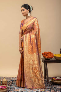 Rust Gold Kanjivaram Style Soft Silk Saree with Blouse Piece