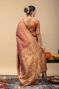 Rust Gold Kanjivaram Style Soft Silk Saree with Blouse Piece