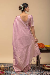 Pastel Lavender Metallic Sheen Soft Silk Saree with Subtle Zari Border & Blouse Piece