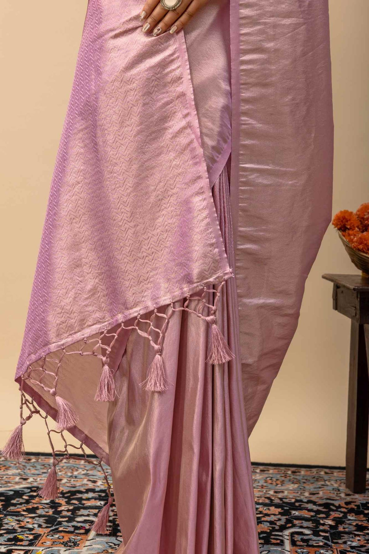 Pastel Lavender Metallic Sheen Soft Silk Saree with Subtle Zari Border & Blouse Piece