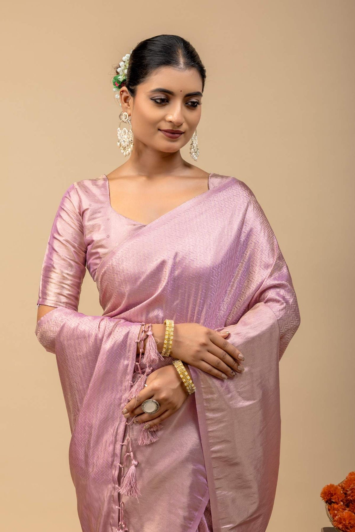 Pastel Lavender Metallic Sheen Soft Silk Saree with Subtle Zari Border & Blouse Piece
