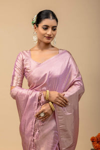 Pastel Lavender Metallic Sheen Soft Silk Saree with Subtle Zari Border & Blouse Piece