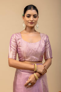 Pastel Lavender Metallic Sheen Soft Silk Saree with Subtle Zari Border & Blouse Piece
