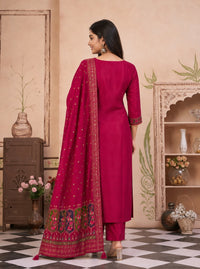 Royal Rani Pink Silk Kurti Pant Set with Traditional Peacock Printed Dupatta